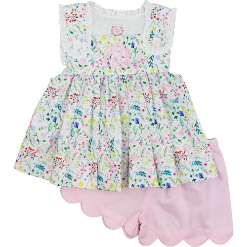 Floral Pique Scalloped Short Set  - Shipping Late  April | Cecil and Lou