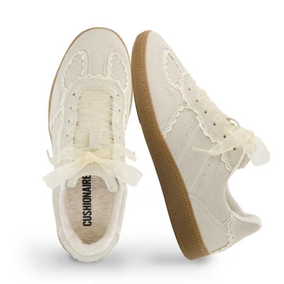 CUSHIONAIRE Belinda Women’s Lace Detail Casual Sneakers – Elegant Ribbon Lace-Up Shoes with Memory Foam IVORY 8 | Target