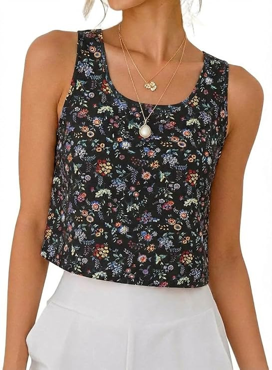 IDEALSANXUN Womens Scoop Neck Crop Tank Tops Spring Summer Sleeveless Tops | Amazon (US)