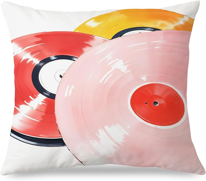 Trendy Retro Vinyl Record Pillow Covers 18x18, Gifts for Music Lovers, Y2K Girly Pink Orange Red ... | Amazon (US)