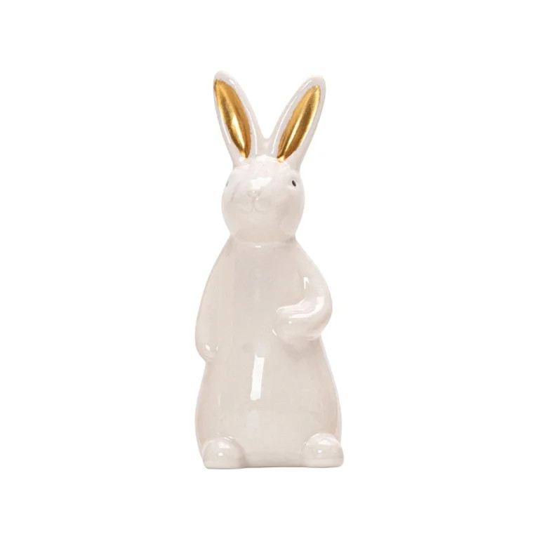 Ceramic Easter Bunny Rabbits Figurine Decor(Gold Ears), White Porcelain Modern Tabletop Bookshelf... | Walmart (US)