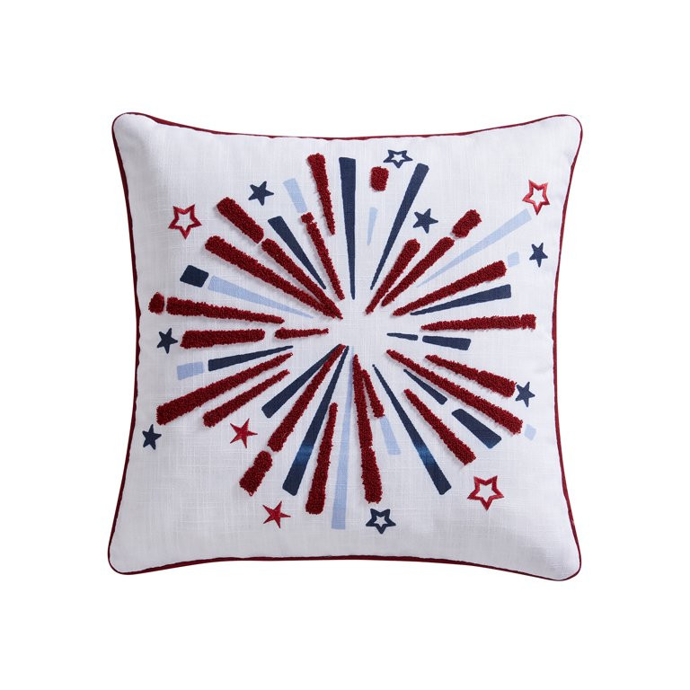 Mainstays 18" x 18" Firework Party White/Red Patriotic Decorative Pillow | Walmart (US)