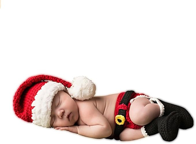SUNBABY Newborn Baby Christmas Santa Knitted Crochet Photography Prop Costume Outfits | Amazon (US)