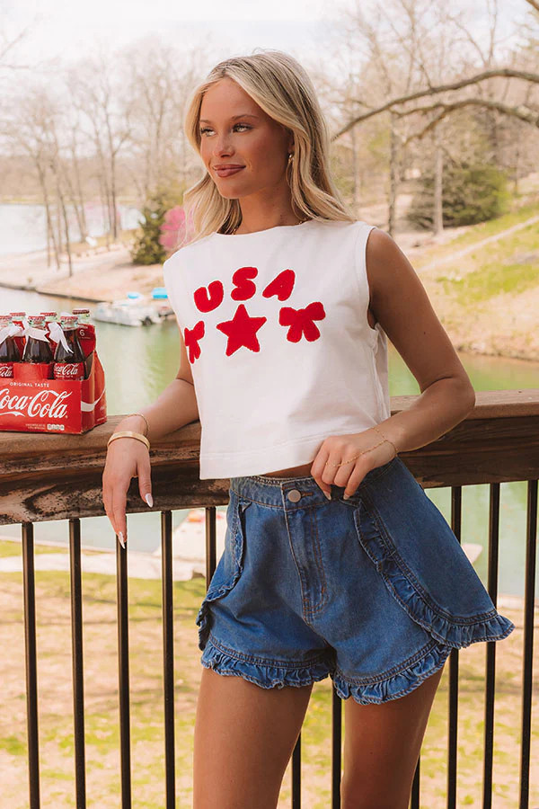 USA Charm Embroidered Crop Tee | Impressions Online Boutique