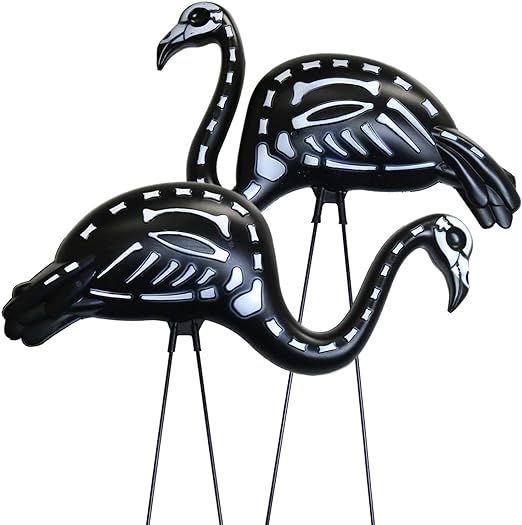 GIFTEXPRESS 2-Pack Halloween Black Flamingo Skeleton, Zombie Flamingos, Skull Flamingo with Stake... | Amazon (US)