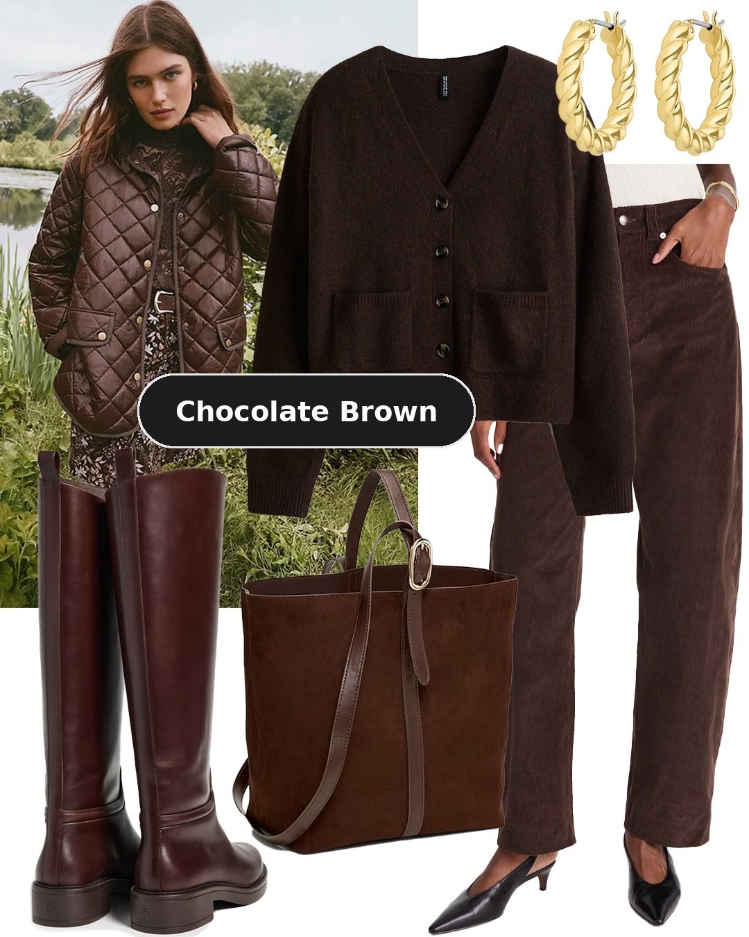 Chocolate Brown Fall Trend - LOFT quilted jacket, cozy cardigan, corduroy barrel jeans, tall brown riding boots, gold hoop earrings #LOFT #gorjana #chocolateBrown #dailystylefinds #outfit #falloutfit

#LTKOver40 #LTKFindsUnder50 #LTKFindsUnder100
