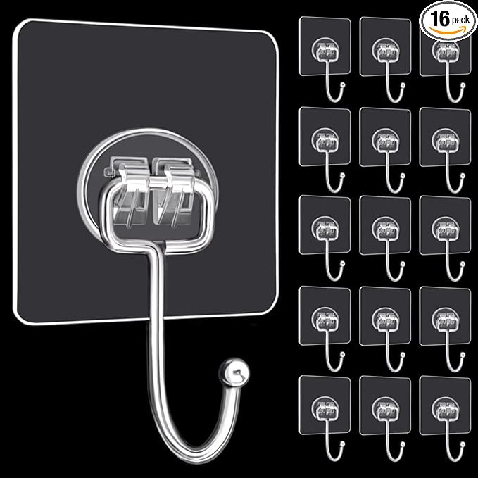 DKHDBD Large Adhesive Hooks, 16-Pack Hold 33lb(Max) Heavy Duty Sticky Hooks, Waterproof Transpare... | Amazon (US)