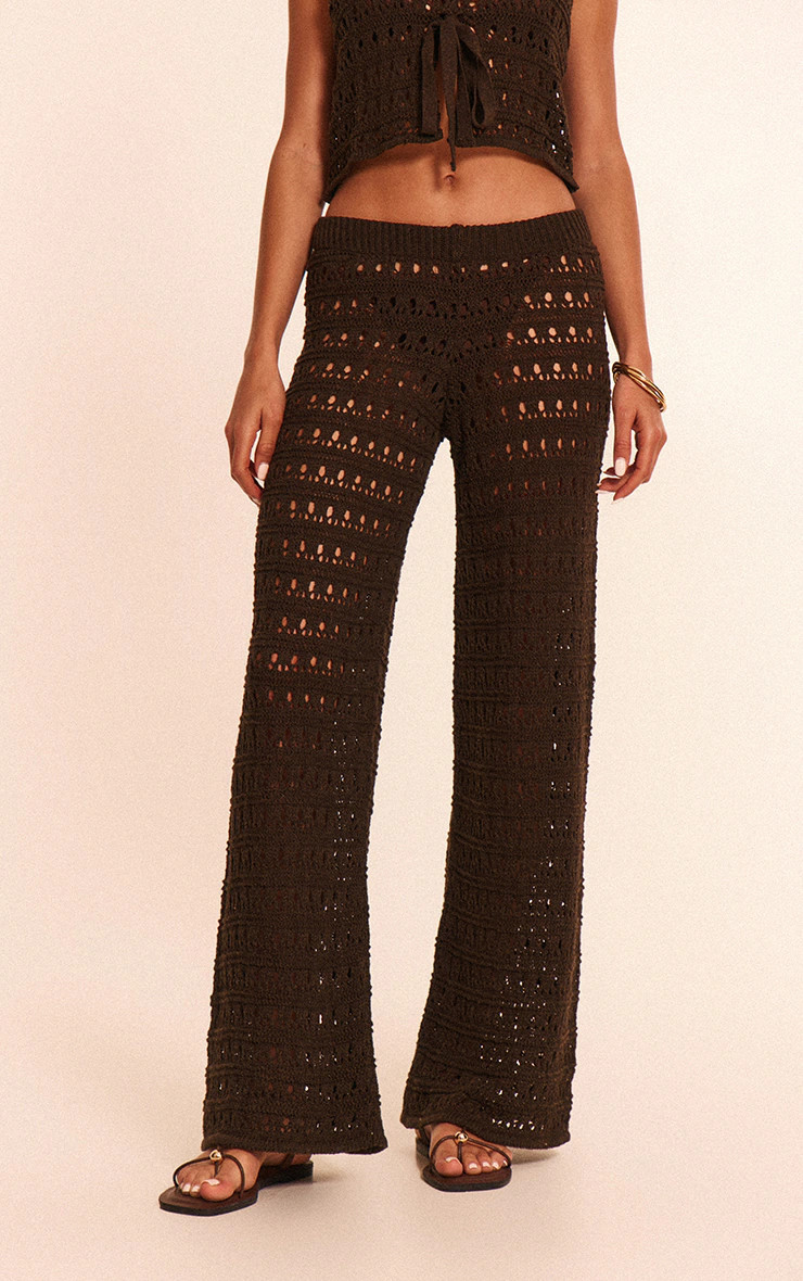 Chocolate Crochet Wide Leg Beach Trousers | PrettyLittleThing UK