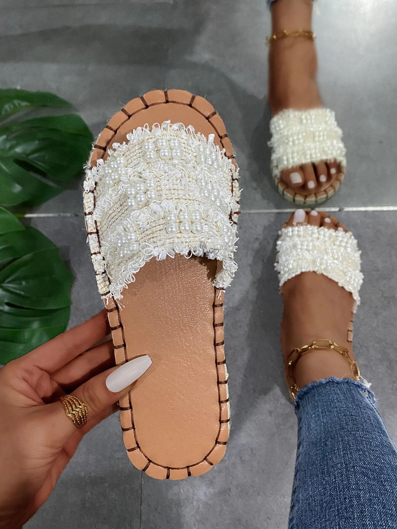 Faux Pearls Decor Espadrille Sandals | SHEIN