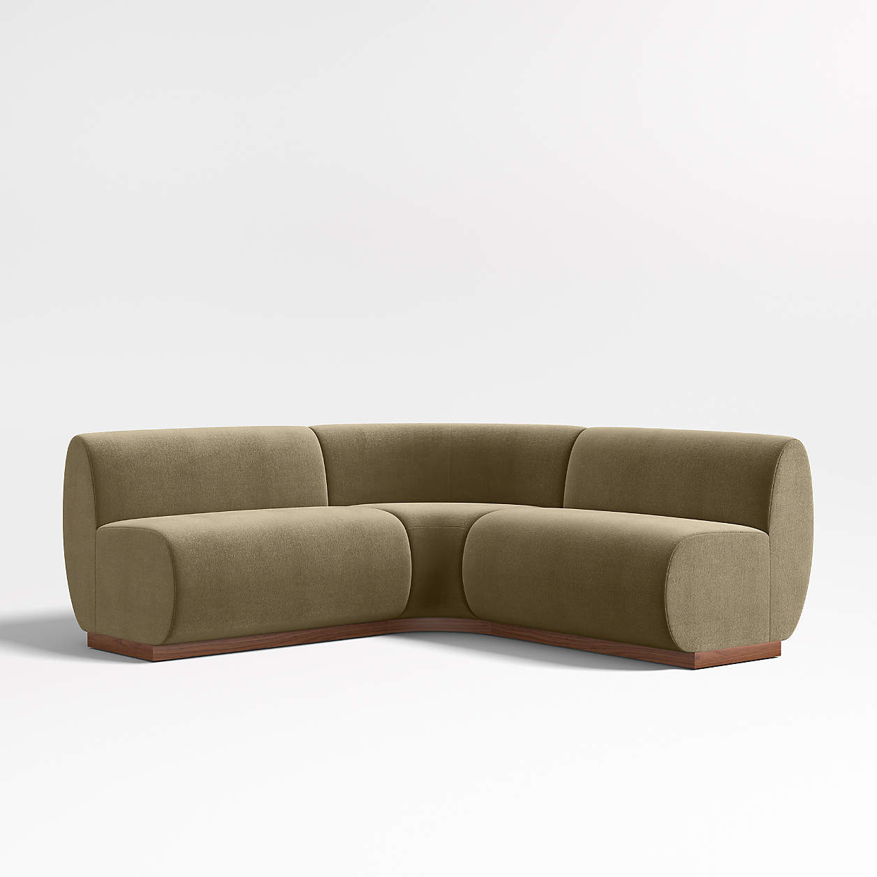 Leandro Hazel Green Double L-Shaped Loveseat Dining Banquette with Rounded Corner + Reviews | Cra... | Crate & Barrel