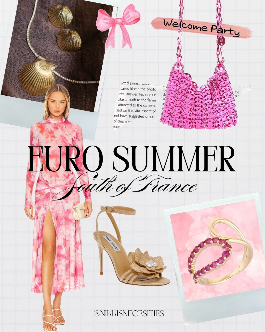 Bardot dress 
Pink dress 
Mesh dress 
Wedding guest dress 
Euro summer 
South of France wedding 
Paco Rabanne pink purse 
Steve Madden heels 
Raffia heels floral heel 
OOTD 
Vacation outfit 

#LTKSeasonal #LTKSummerEdit #LTKTravel