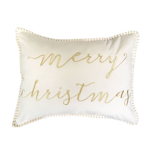14"x18" Mandee Merry Christmas Metallic Embroidered Mandee Velvet Throw Pillow Ivory - Décor The... | Target