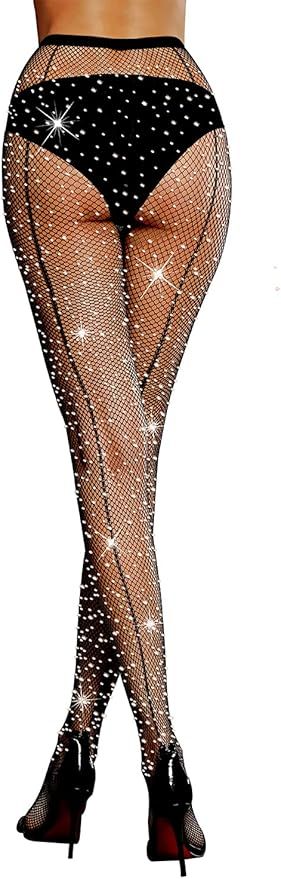 LUCKELF Sexy Back Seam Pantyhose Sparkle Rhinestone Fishnets Tights for Women | Amazon (US)