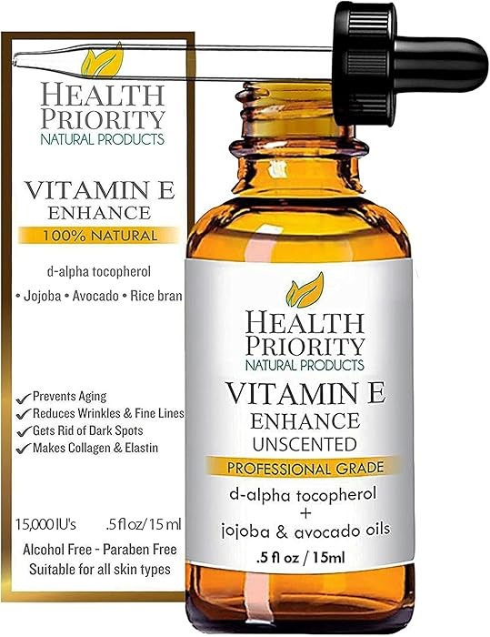 Health Priority Naturals Organic Vitamin E Oil for Skin - 0.5 Fl oz Vitamin E Serum with Jojoba a... | Amazon (US)