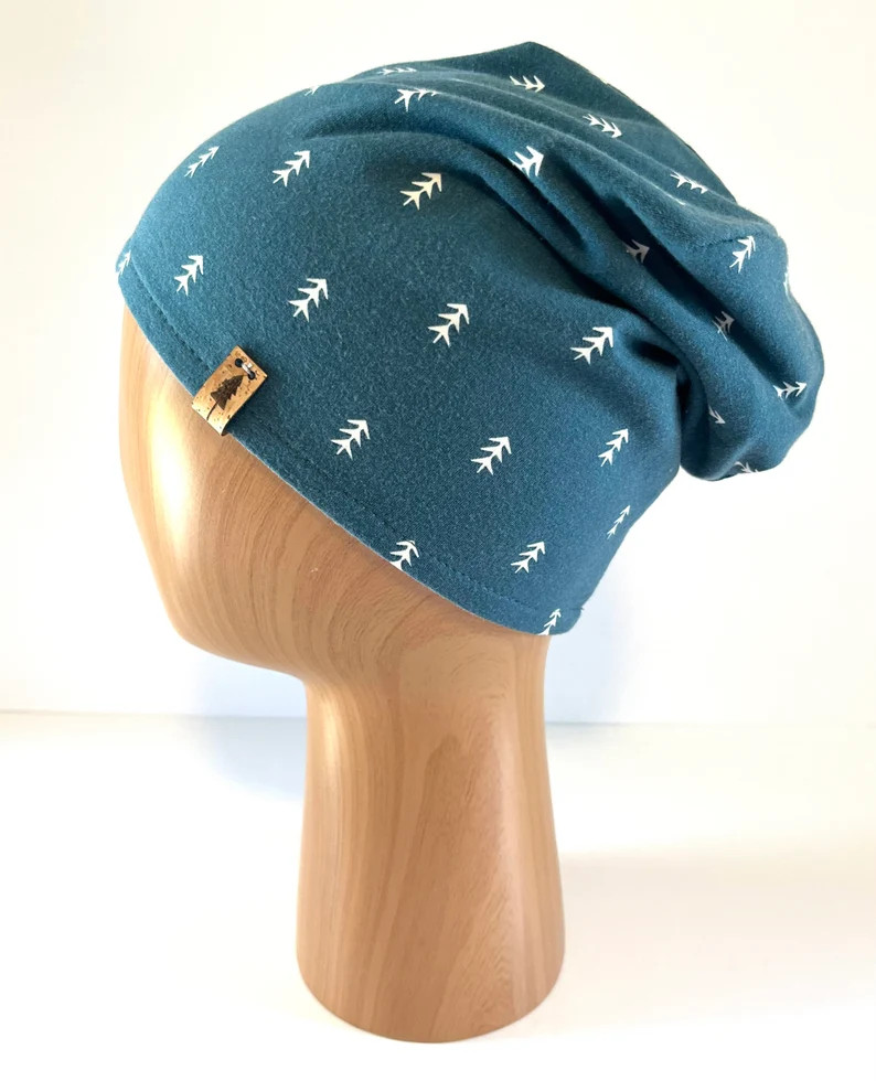 Slouchy Beanie Hat Forest Green Pine Trees and Light Grey Reversible - Etsy | Etsy (US)