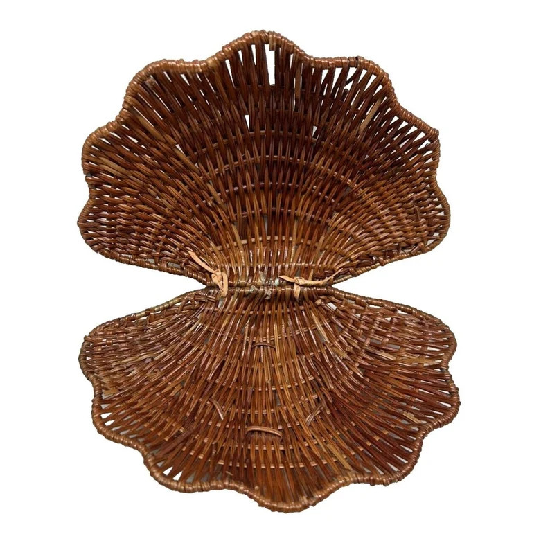 Vintage Clam Shell Shaped Woven Wicker Trinket Jewelry Basket Storage Hinged - Etsy | Etsy (US)