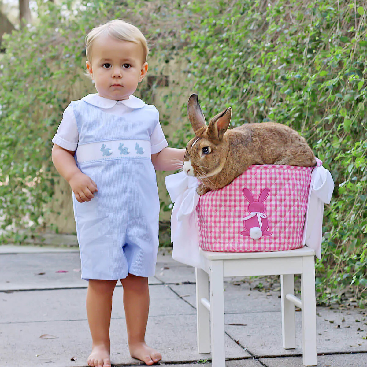 Enchanted Bunny Blue Gingham Smocked Jon Jon | Classic Whimsy