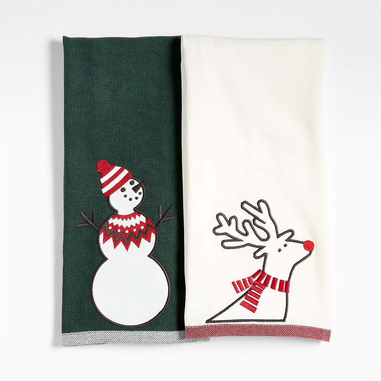 Joan Anderson Arctic Friends Green Organic Cotton Kitchen Towels, Set of 2 | Crate & Barrel | Crate & Barrel
