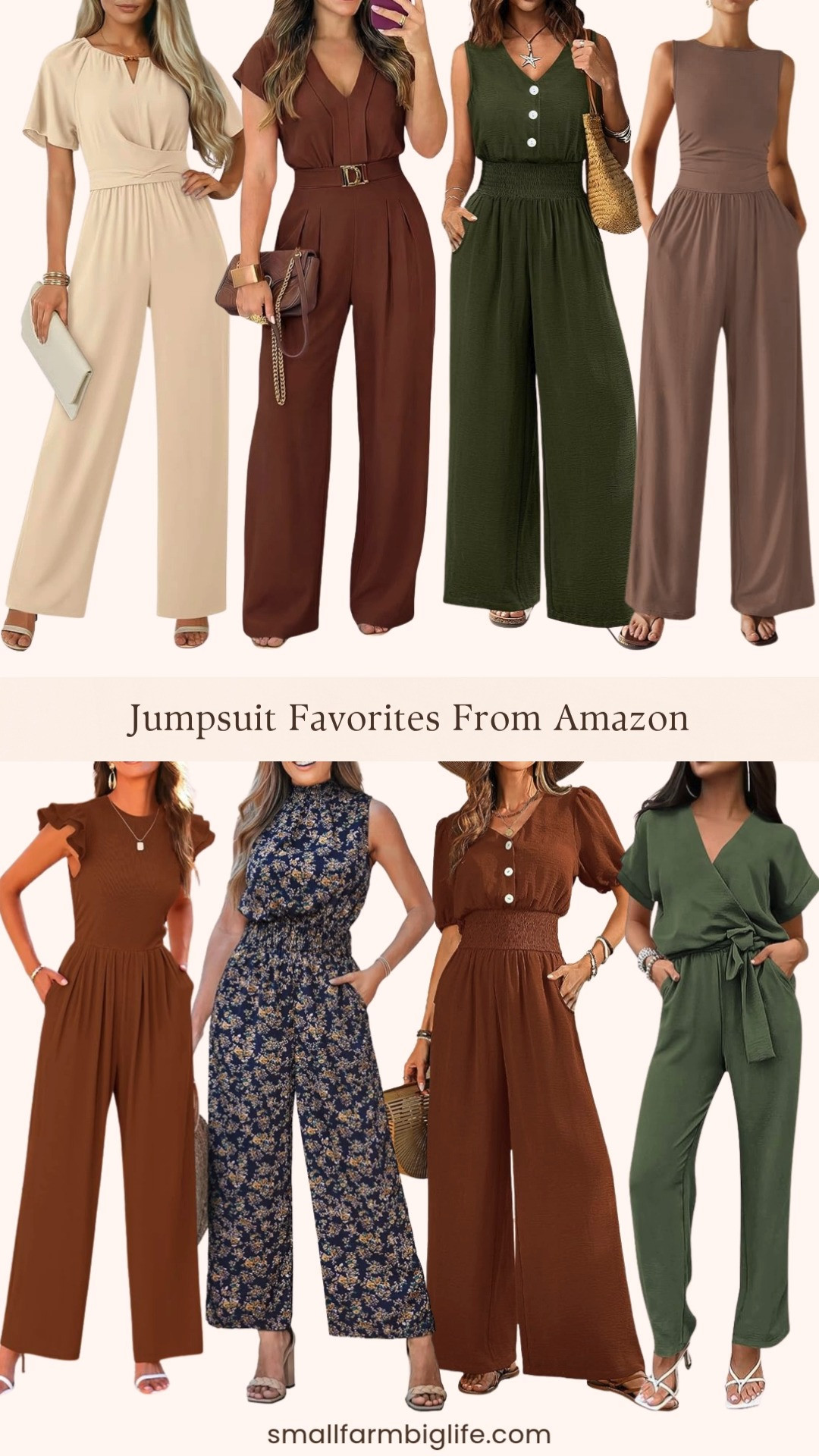 Jumpsuit season is in full swing and this roundup has great options from Amazon this week. These dressy casual wide leg jumpsuits are perfect for everything from summer weddings to easy everyday wear.
I am loving the army green and light brown PRETTYGARDEN wide leg jumpsuits, plus the caramel brown ruffle cap sleeve rib knit jumpsuit for something a little more fitted. The beige Dokotoo overall style jumpsuit with pockets is such a great casual option too.
For something dressier, the navy and yellow floral CUPSHE maxi jumpsuit is perfect for a wedding or holiday event, and the coffee brown and caramel brown V neck wide leg jumpsuits are great business casual options that transition easily from work to weekend.
Shop all of my favorite jumpsuits from Amazon linked in this post. 

 #LTKootd #LTKOver40 #LTKWorkwear