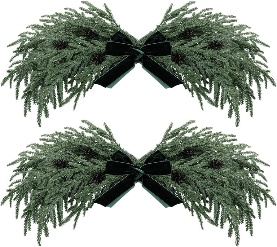 31.5" Christmas Swag for Front Door Rustic Velvet Bow Christmas Centerpiece with Berries for Indo... | Amazon (US)