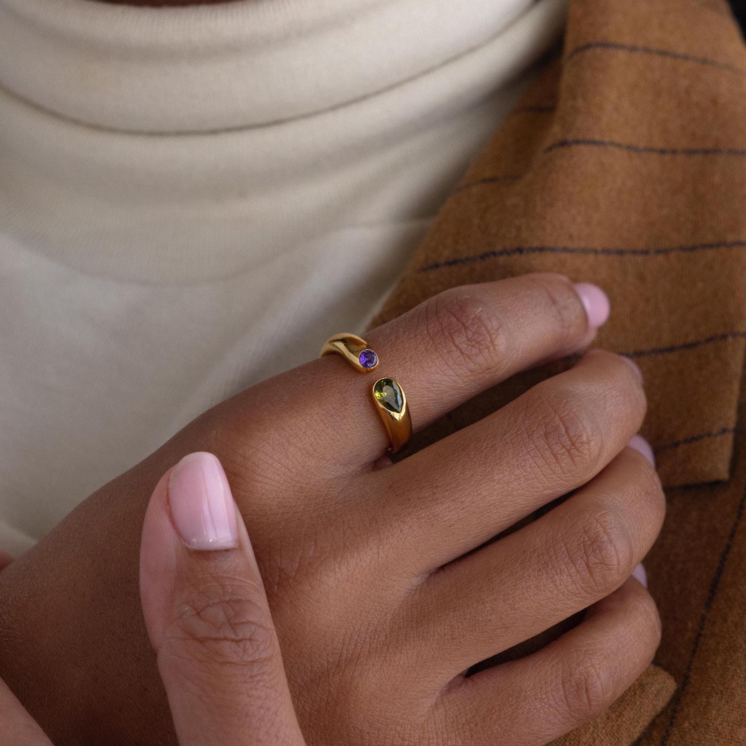 Duo Birthstone Signet Ring by Caitlyn Minimalist • Round & Pear Cut Couples Ring • Toi Et Moi... | Etsy (US)