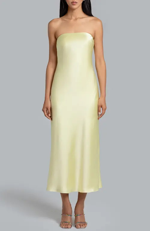 Ghrail Nora Strapless Satin Midi Dress in Butter at Nordstrom, Size Small | Nordstrom