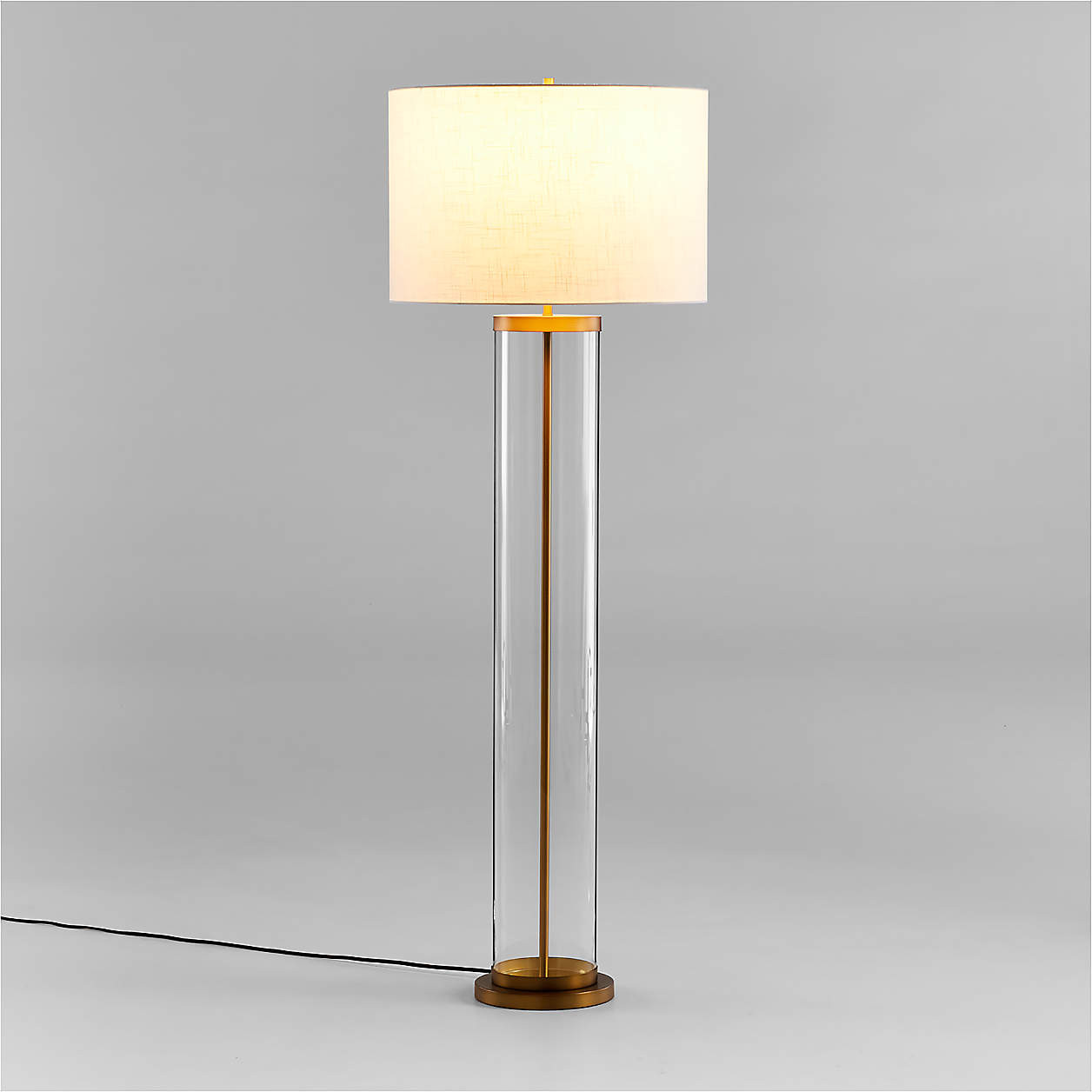 Promenade Brass Floor Lamp with White Shade 62" | Crate & Barrel | Crate & Barrel