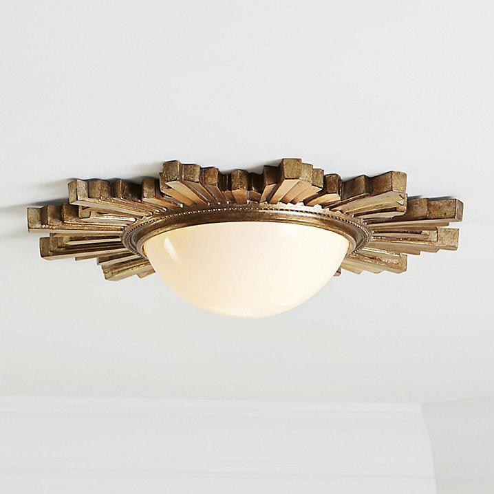 Sunburst Ceiling Mount with Antique Gold Finish & Opal Glass Shade | Ballard Designs, Inc.