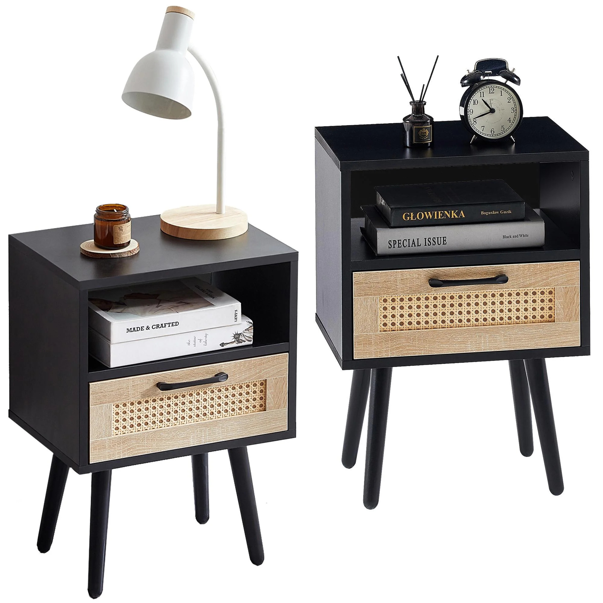 Sesslife Night Stand Set of 2, Solid Wood Legs Furniture Bedside Table, Modern End Side Table wit... | Walmart (US)