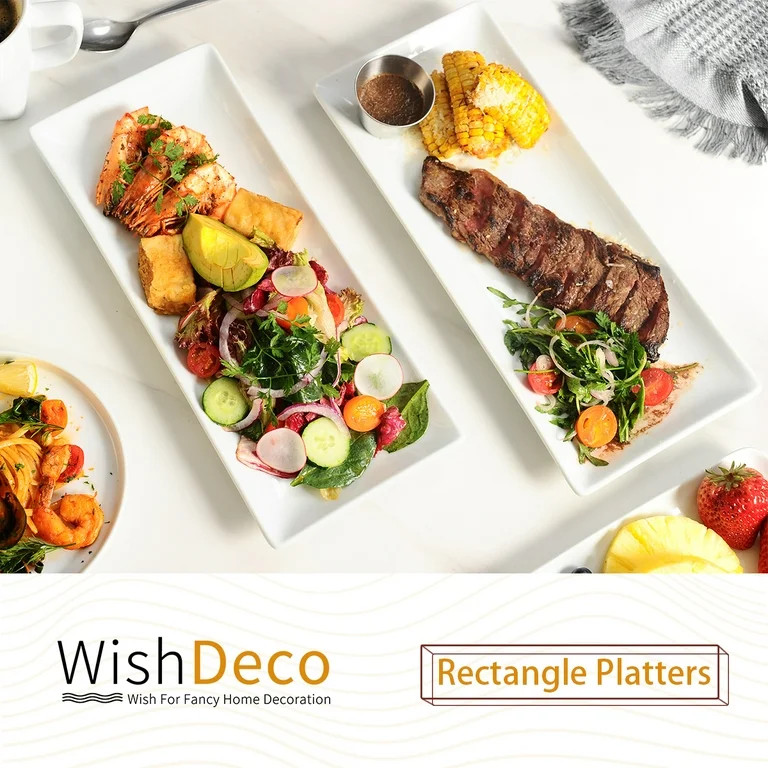 WishDeco Serving Platters Set of 3, Large Serving Trays 14 inch, White Serving Plates, Ceramic Re... | Walmart (US)