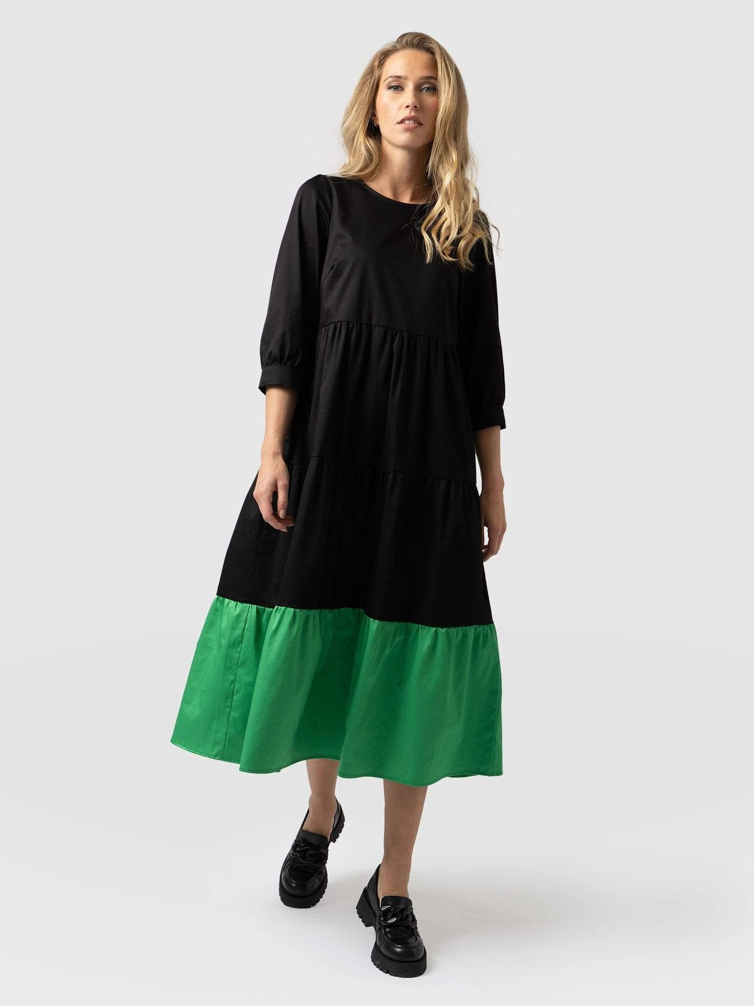 Sheena Tiered Dress - Black & Green | Saint + Sofia (Global)