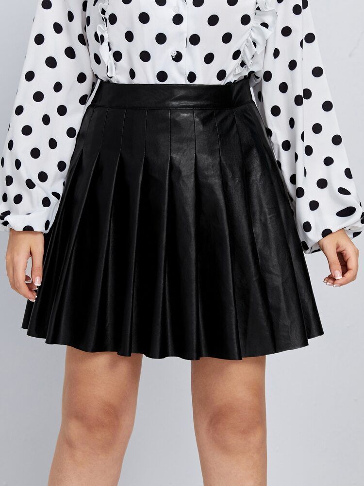 Plus PU Leather Pleated Skirt | SHEIN
