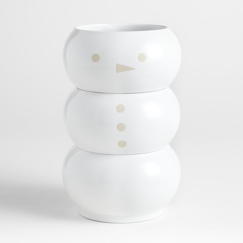 Stacking Snowman White Stoneware Bowls Set | Crate & Barrel | Crate & Barrel
