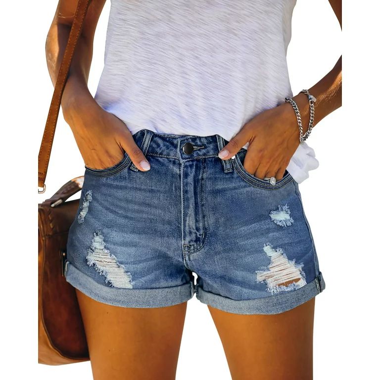 ONLYSHE Jean Cutoff Shorts for Women Mid Rise Ripped Summer Denim Shorts Cape Blue Size | Walmart (US)