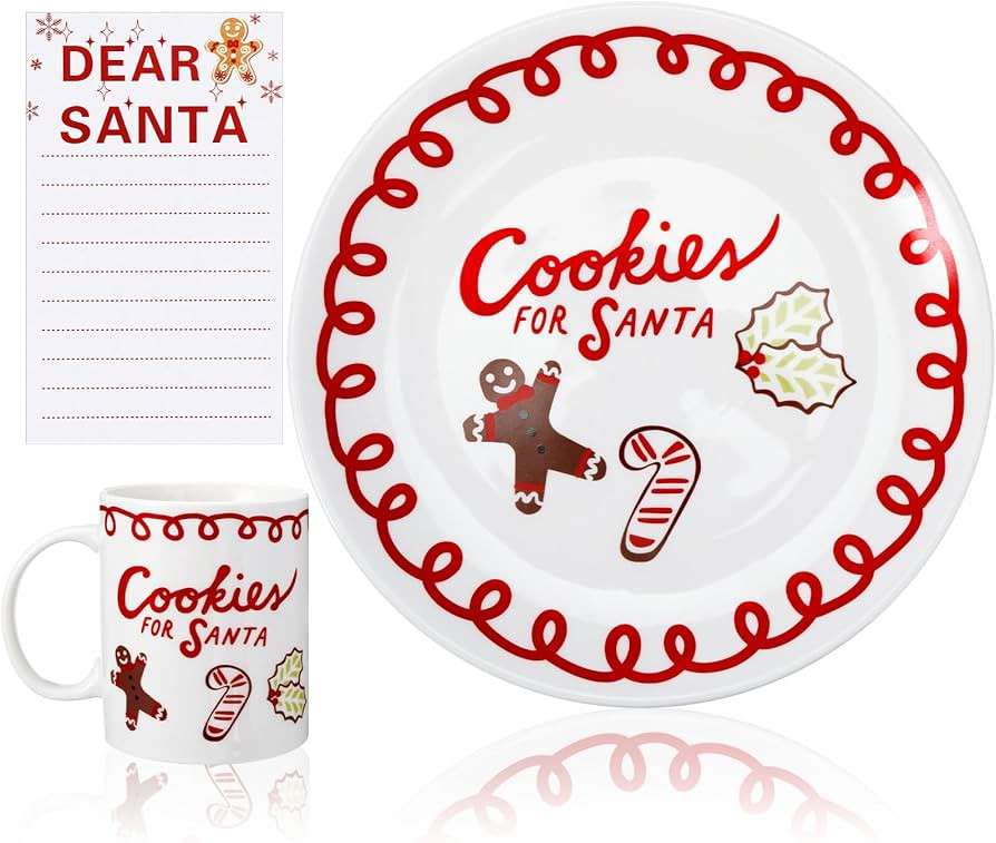 Domensi 3 Pcs Ceramics Christmas Cookies for Santa Plate Milk Mug and Dear Santa Note Paper Set X... | Amazon (US)