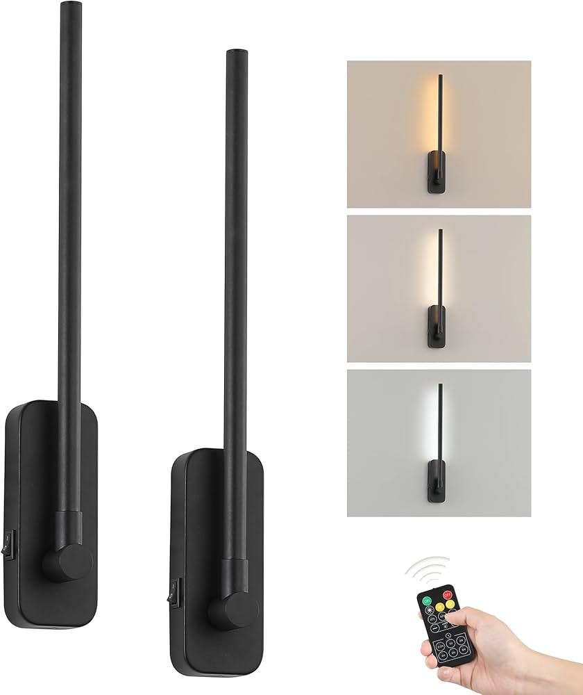 Wireless Wall Sconces Set of 2 - Rechargeable Swing Arm Lights, 3 CCT-Dimmable Battery Powered, 17.32" Long Cordless Art Lights for Picture Frames - Black | Amazon (US)