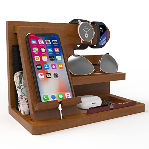 Iswabard Mens Gifts Ideas Nightstand Organizer for Men Wood Phone Docking Station for Dad Father Boyfriend Husband Grandpa Birthday Gift for Mens Christmas Day Presents | Amazon (US)