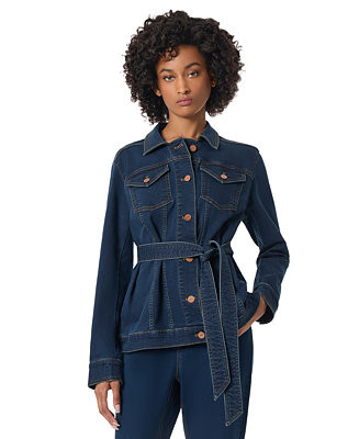 Jones New York Petite Belted Button-Front Trucker Jacket - Macy's | Macy's