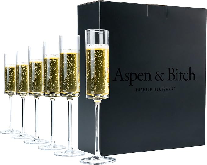 Aspen & Birch - Modern Champagne Flutes Set of 6 - Champagne Glasses - Mimosa Glasses, 100% Lead ... | Amazon (US)