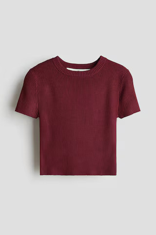 H & M - Short Rib-Knit Top - Red | H&M (US + CA)