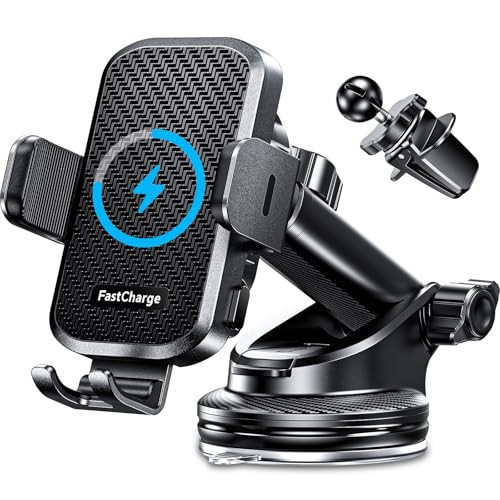 CHGeek Wireless Car Charger with Phone Holder Mount, 15W Fast Charging Auto Clamping Phone Holders for You Car Windshield Dashboard Air Vent Accessories for iPhone, Samsung Galaxy, Google, etc | Amazon (US)
