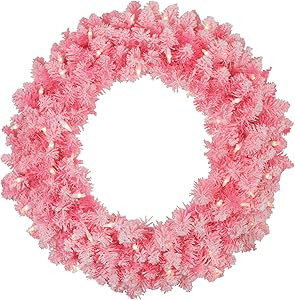 Northlight Pre-Lit Flocked Pink Artificial Christmas Wreath - 24-Inch, Clear Lights | Amazon (US)