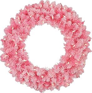 Northlight Pre-Lit Flocked Pink Artificial Christmas Wreath - 24-Inch, Clear Lights | Amazon (US)