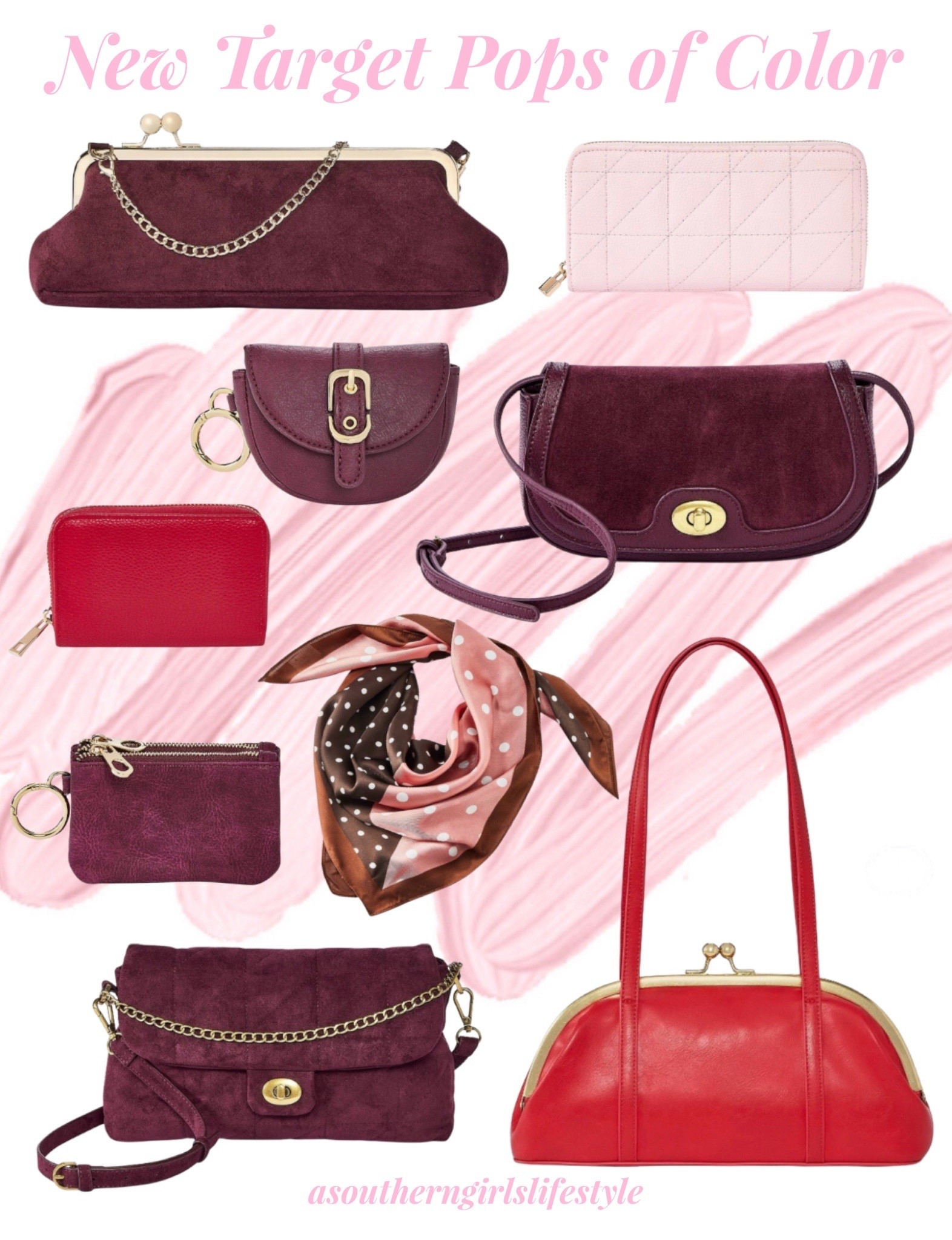 20% off select Accessories with Target Circle - beautiful New Pops of Reds & Pink for Fall 

Faux Suede Asymmetrical Kiss Lock Clutch, Large Quilted Zip Wallet with Charm, Faux Suede Turn Lock Wallet Crossbody , Flap Buckle Card Pouch Bag Charm, Red Zip Wallet, Soft ID Clip On Pouch Wallet, Satin Polka Dot Pattern Square Scarf, Quilted Turn Lock & Chain Crossbody Bag & Red Kiss Lock Satchel

Fall Outfits Women. Fall Accessories. Purse. Handbag.

#LTKSaleAlert #LTKSeasonal #LTKgrwm