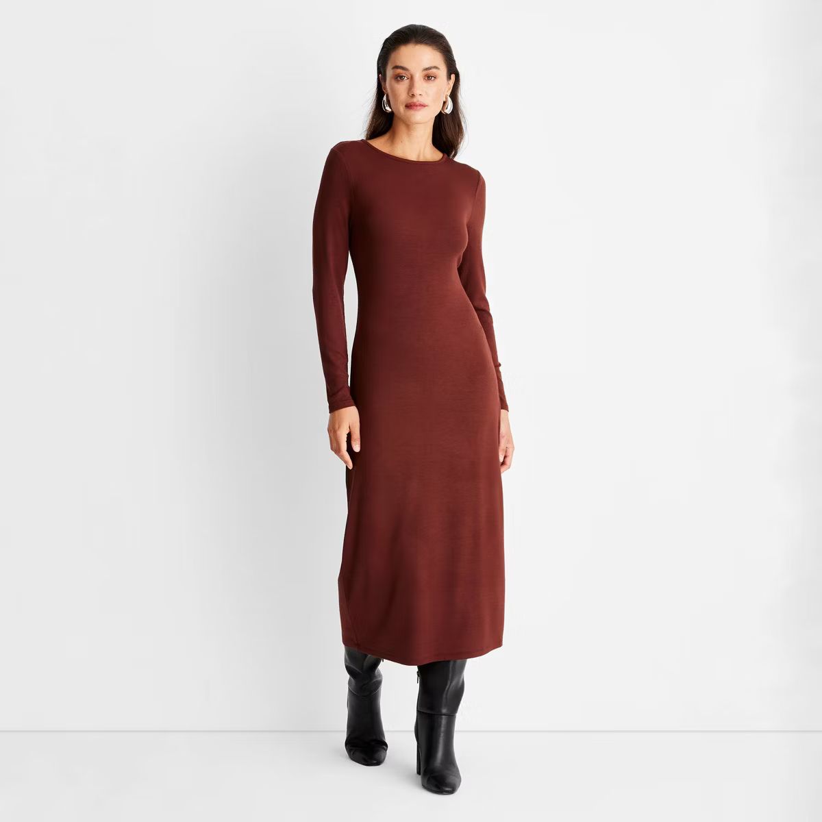 Women's Long Sleeve Ribbed Midi Bodycon Dress - A New Day™ | Target