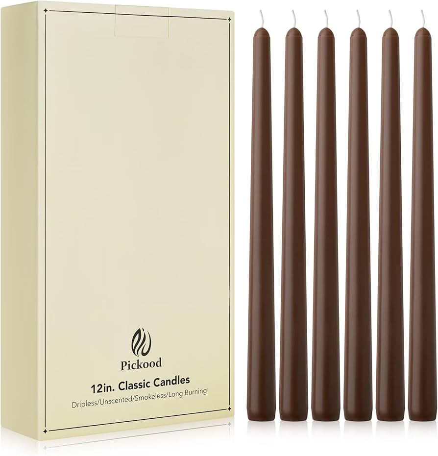New Burning Formula Unscented Dripless 12-Inch Taper Candles Set of 12 - Cocoa Brown, for Wedding... | Amazon (US)