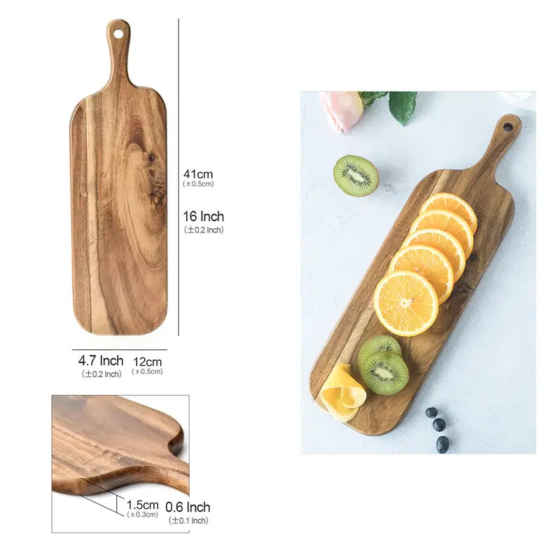 1pc/2pcs Acacia Wood Cutting Board Large And Small With Handle Long Wooden Charcuterie Board Padd... | Walmart (US)