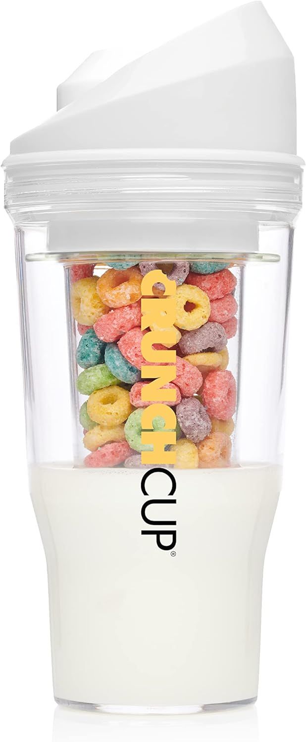 CRUNCHCUP XL White - Portable Plastic Cereal Cups for Breakfast On the Go, To Go Cereal and Milk ... | Amazon (US)