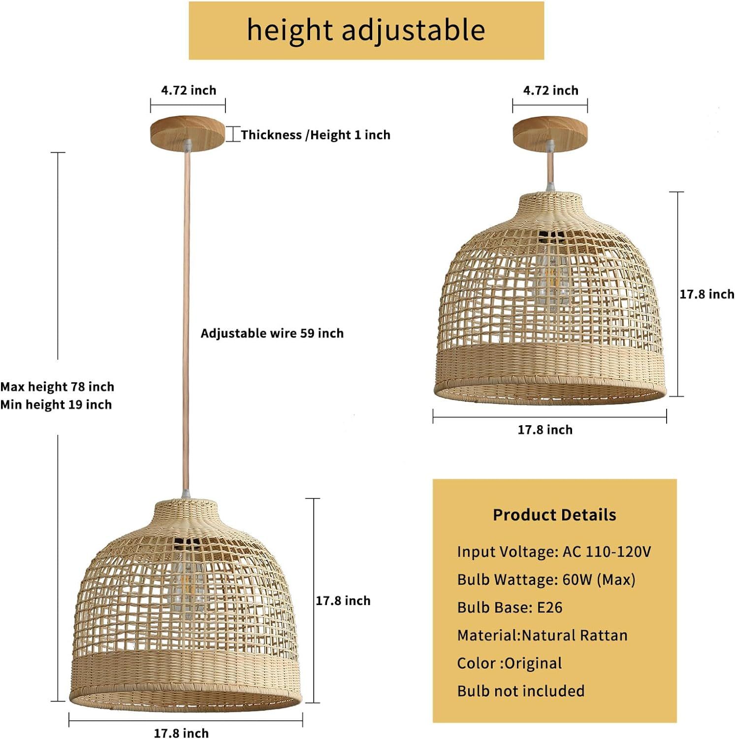 Hgrtaegs Rattan Woven Pendant Fixture, Handmade Bamboo Hanging Ceiling Lamp Crafts Lampshade, Nat... | Amazon (US)