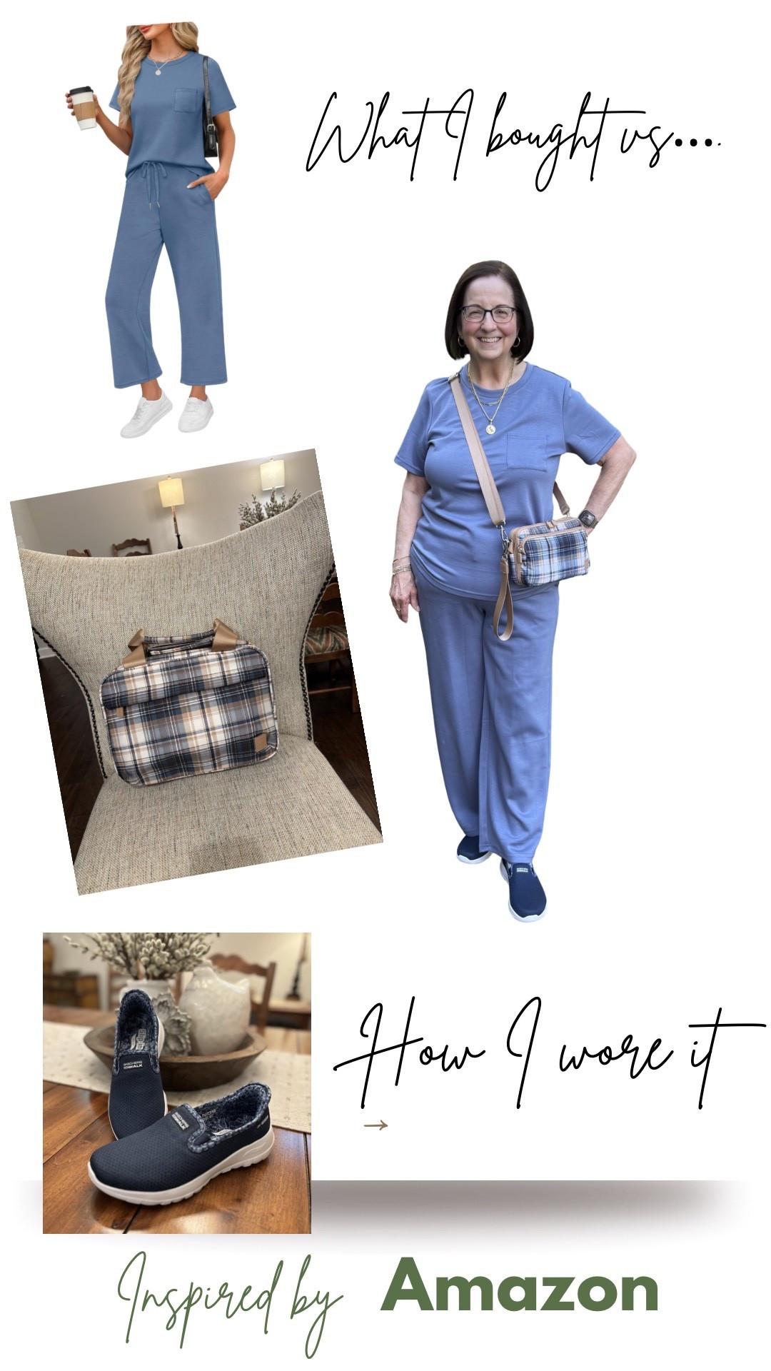 This set is so comfy and perfect for travel. 

The pants fit full length on me.  (The stock photo shows a crop length for someone taller)

The bag is the brand IHKWIP from @QVC and the shoes are Skechers.

#LTKootd #LTKMidsize #LTKPetite